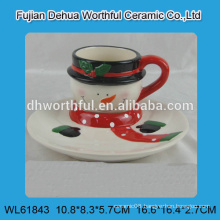 2016 lastest design ceramic plate with cup in snowman shape